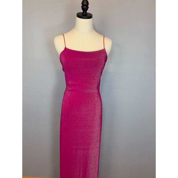 Vtg 90s Y2K City Triangles Open Back Strappy Hot Pink Metallic Bodycon Dress Med - Picture 16 of 17